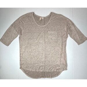 MISIA Heathered Knit XL Tunic Top Relaxed Button Accent Minimalist Neutral NWT